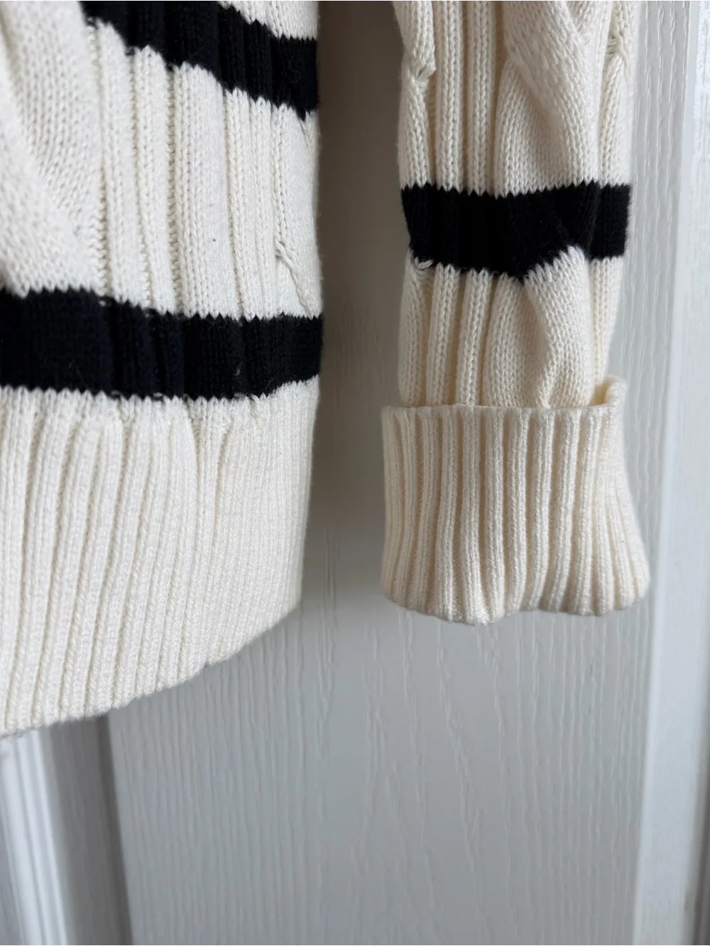 Talbots Crew Neck Breton Stripe Cable Knit Sweater